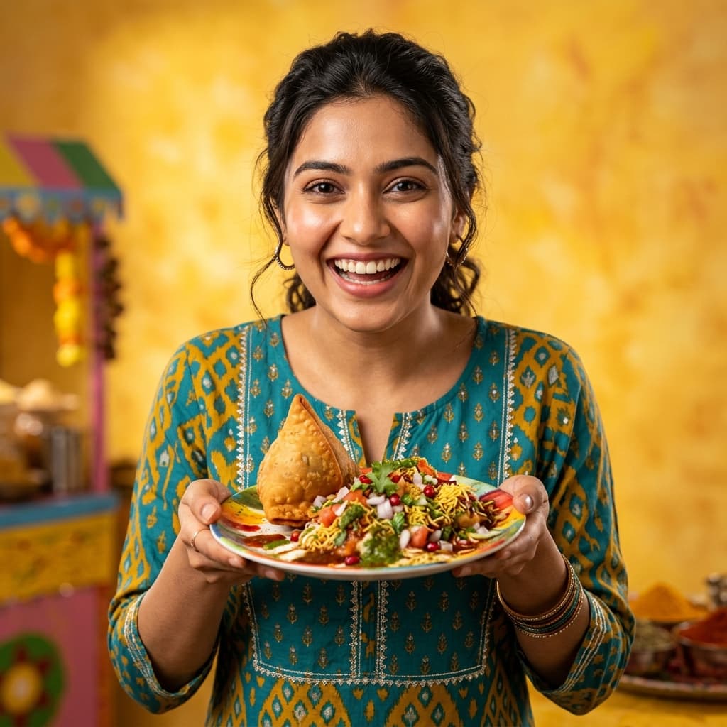 Happy customer enjoying delicious Indian food